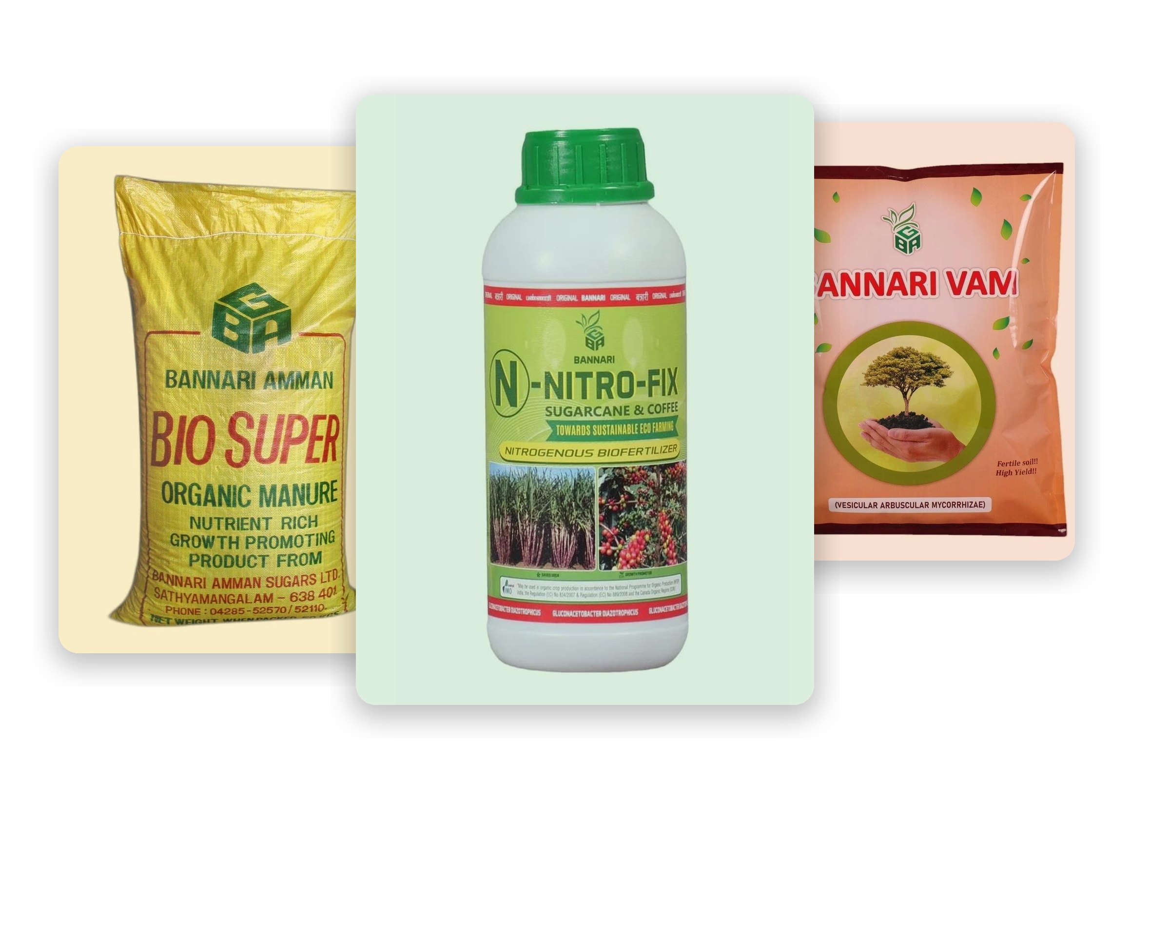 Bannari Biosuper bag, N-Nitro-Fix bottle and VAM pouch